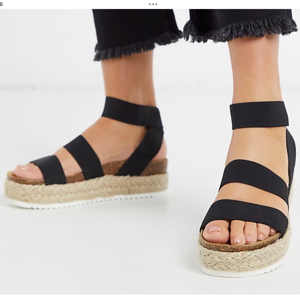 Black Pierre Dumas Jute Espadrille Platform Ankle Strap Sandals Size 6